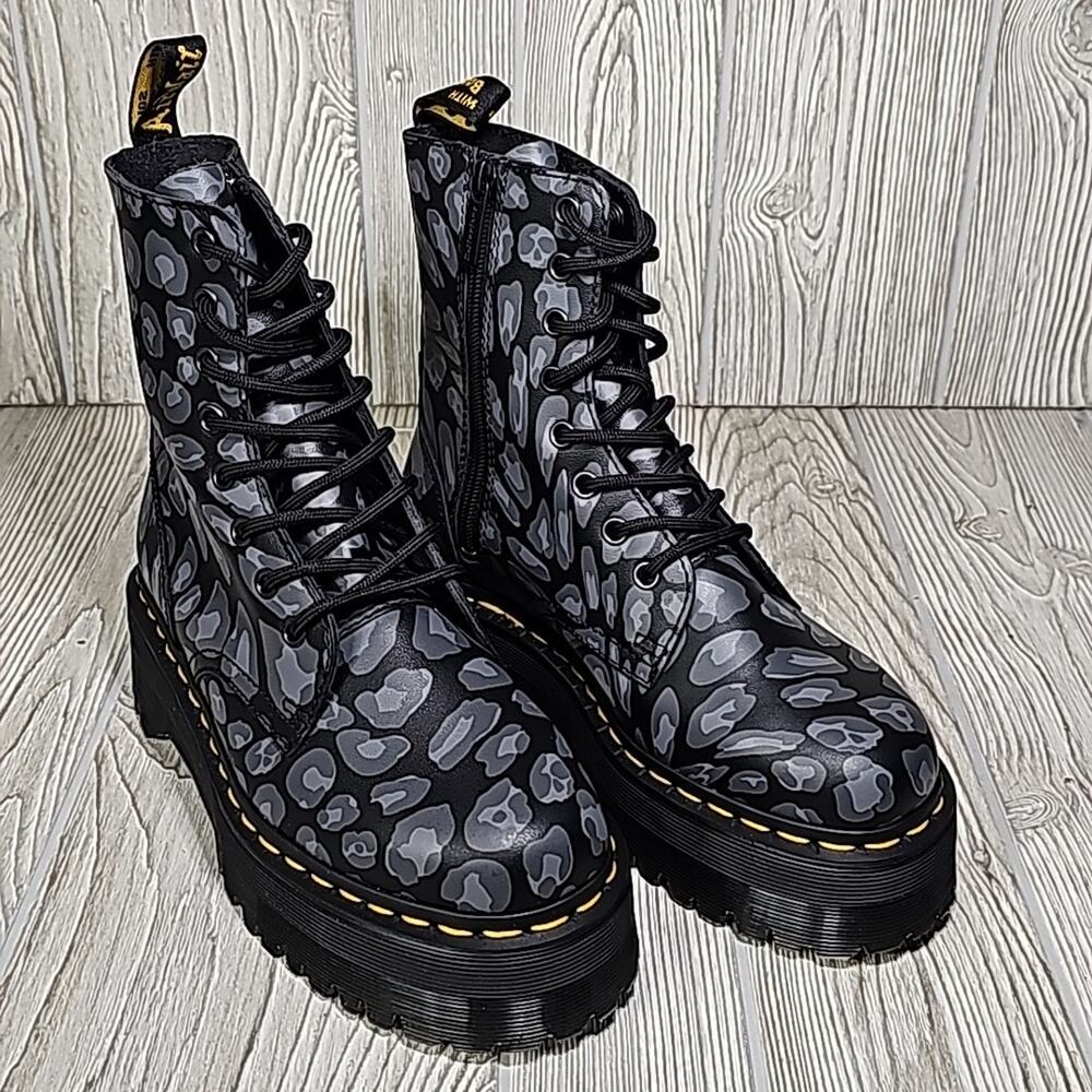 Dr. Martens Jadon Distorted Leopard Print Platform Combat Boots Women Size 7 NEW - Picture 9 of 11
